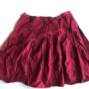 Red Embroidered Sequined Skirt